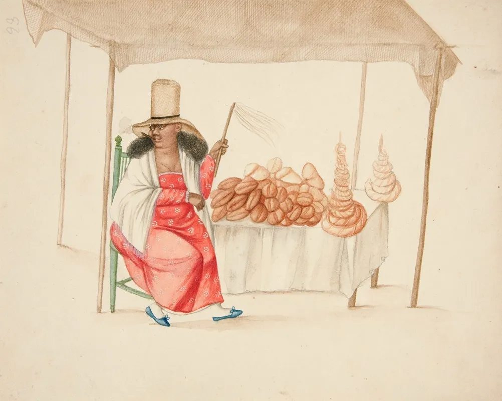 Indian Woman Smoking Cigar In Front Of Breadstand Wall Art by Francisco Fierro - High-Resolution Digital Print