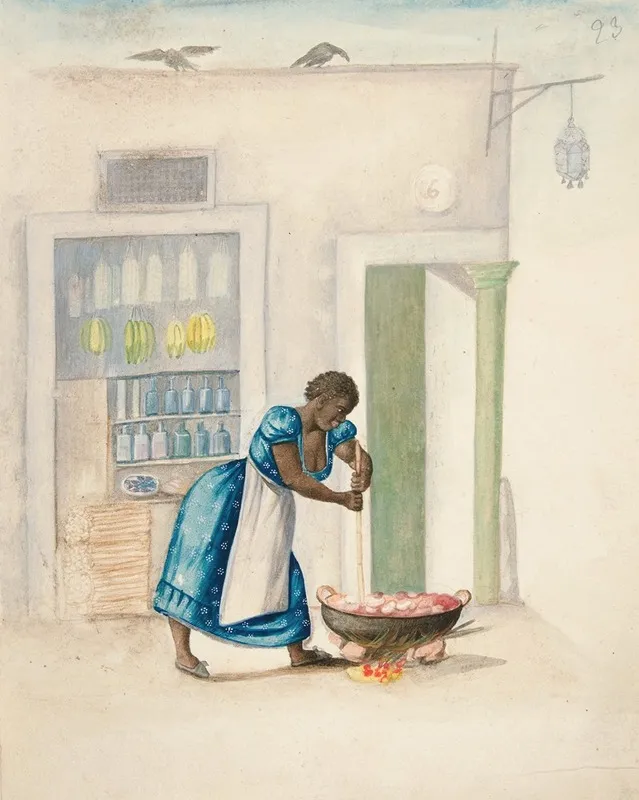 Indian Woman Stirring Kettle Over A Fire Wall Art by Francisco Fierro - High-Resolution Digital Print