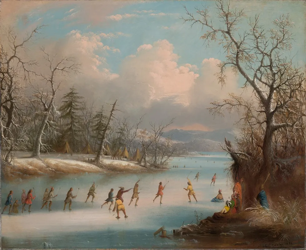 Indians Playing Lacrosse On The Ice Wall Art by Edmund C. Coates - High-Resolution Digital Print