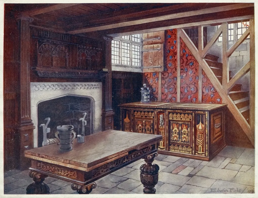 Inlaid Nonesuch Chest Carved Drawing Table Carved Chimneypiece Earliest English Wallpaper Wall Art by Edwin Foley - High-Resolution Digital Print