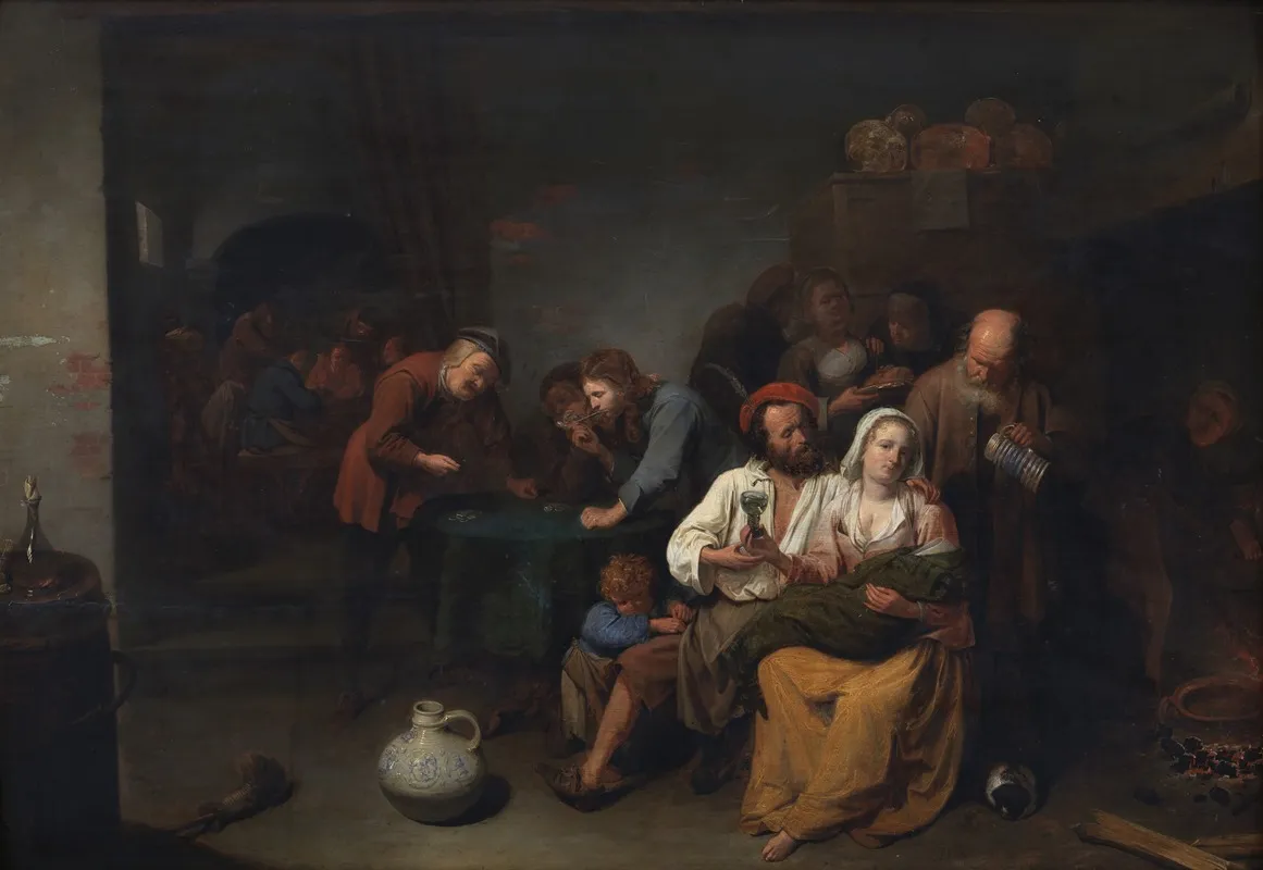 Inn Parlour With Guests Wall Art by David Ryckaert III - High-Resolution Digital Print