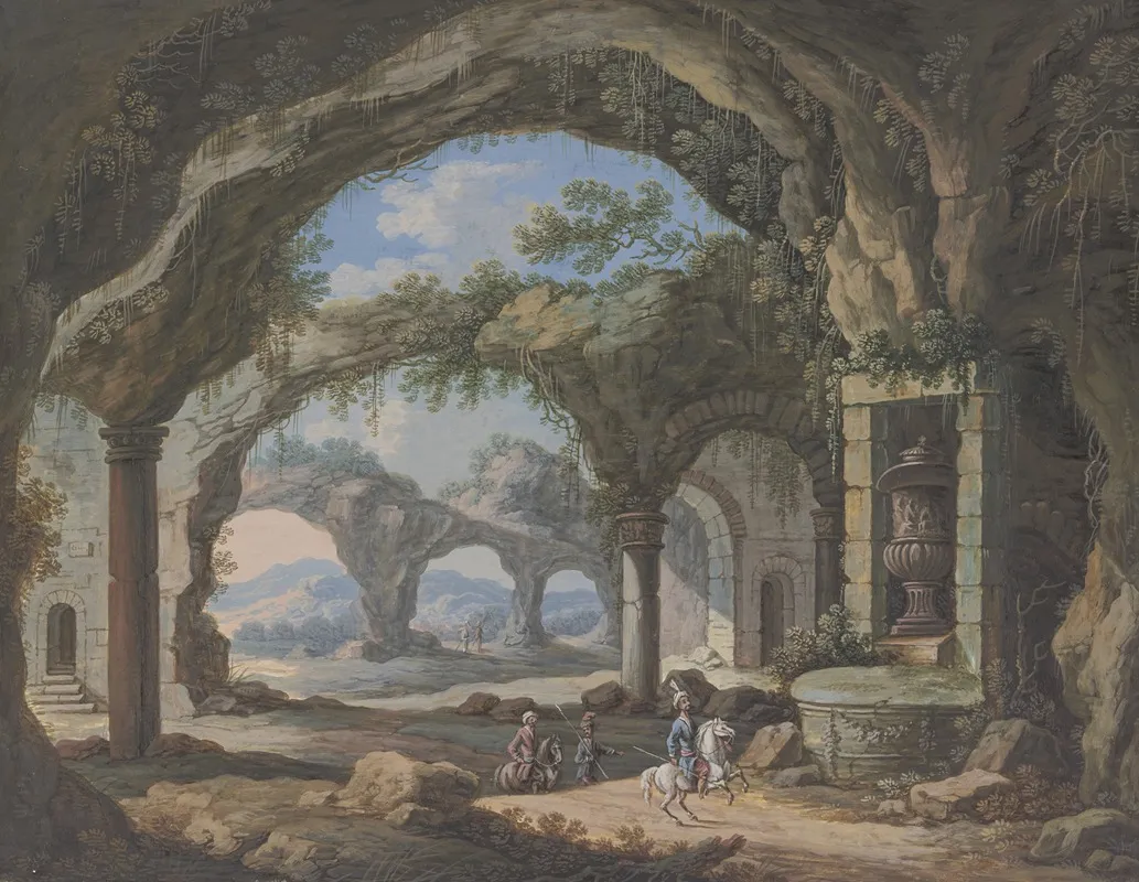 Inneres Einer Saulengestutzten Grotte Darin In Einer Nische Eine Grose Vase