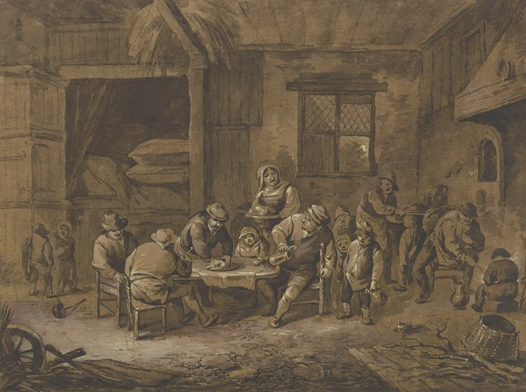 Inneres Einer Schenke Mit Zechenden Bauern Einer Magd Und Kindern Wall Art by Marquard Wocher - High-Resolution Digital Print