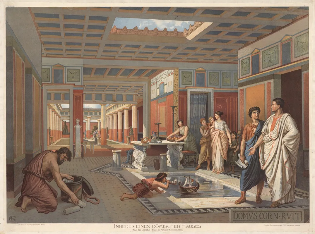 Inneres Eines Romischen Hauses Haus Des Cornelius Rufus In Pompeji Rekonstruktion Wall Art by Adolf Lehmann - High-Resolution Digital Print