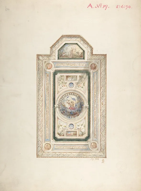 Inscribed Drawing With Monogram Of Sang Of A Ceiling Design July 1868 Wall Art by Frederick Sang - High-Resolution Digital Print