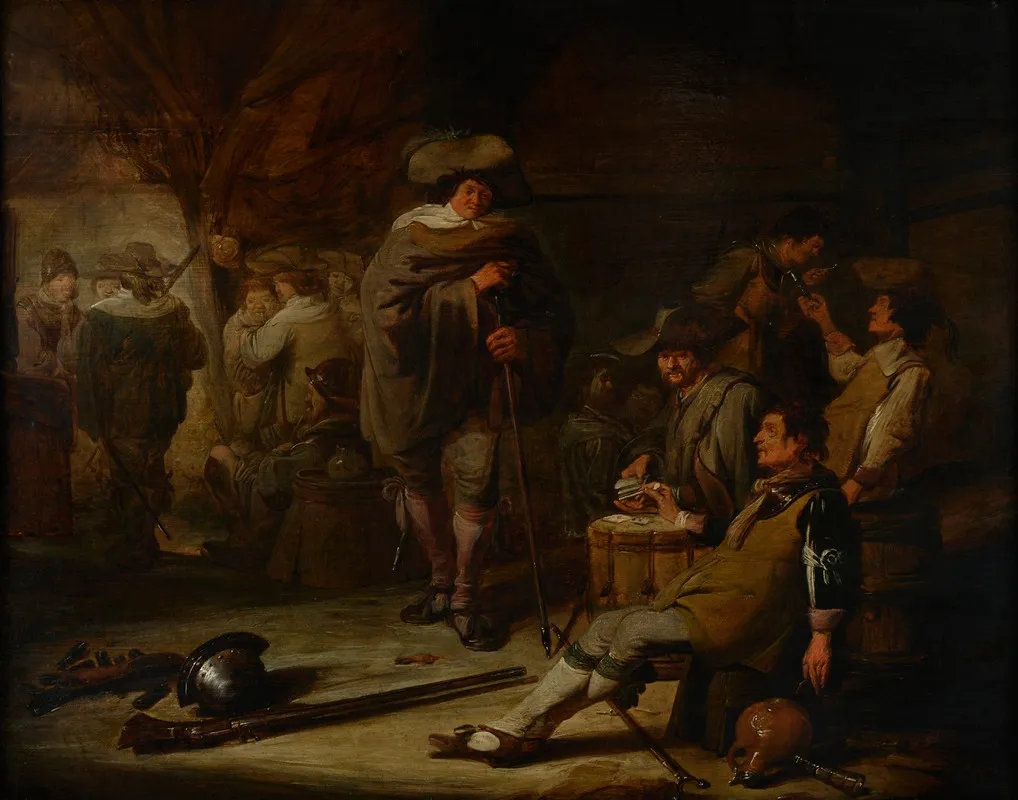 Interieur Met Drinkende Soldaten Bij Kaartspel Wall Art by Benjamin Gerritsz. Cuyp - High-Resolution Digital Print