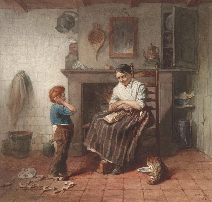 Interieur Met Een Jongetje Een Vlieger En Een Vrouw Wall Art by Frederik Willem Zürcher - High-Resolution Digital Print