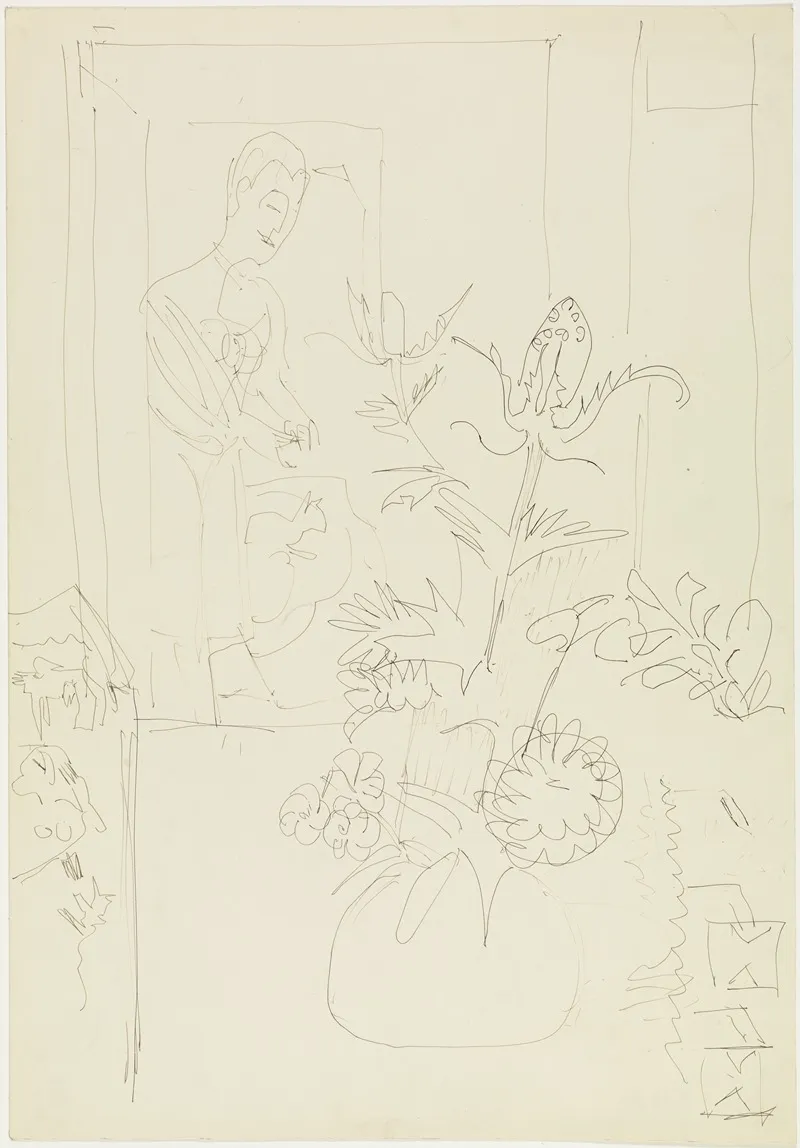 Interieur Mit Blumenvase Frau Und Katze Wall Art by Ernst Ludwig Kirchner - High-Resolution Digital Print