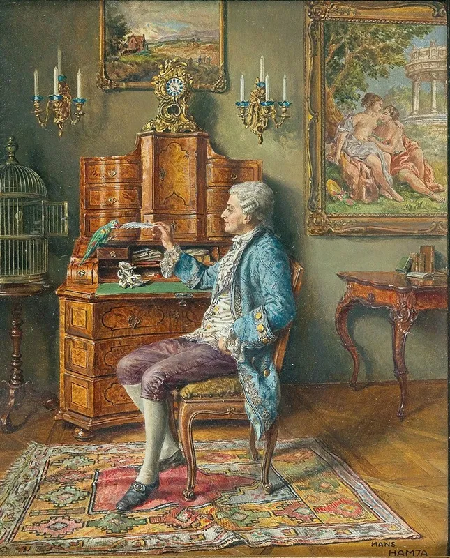 Interieur Mit Papagei Wall Art by Hans Hamza - High-Resolution Digital Print