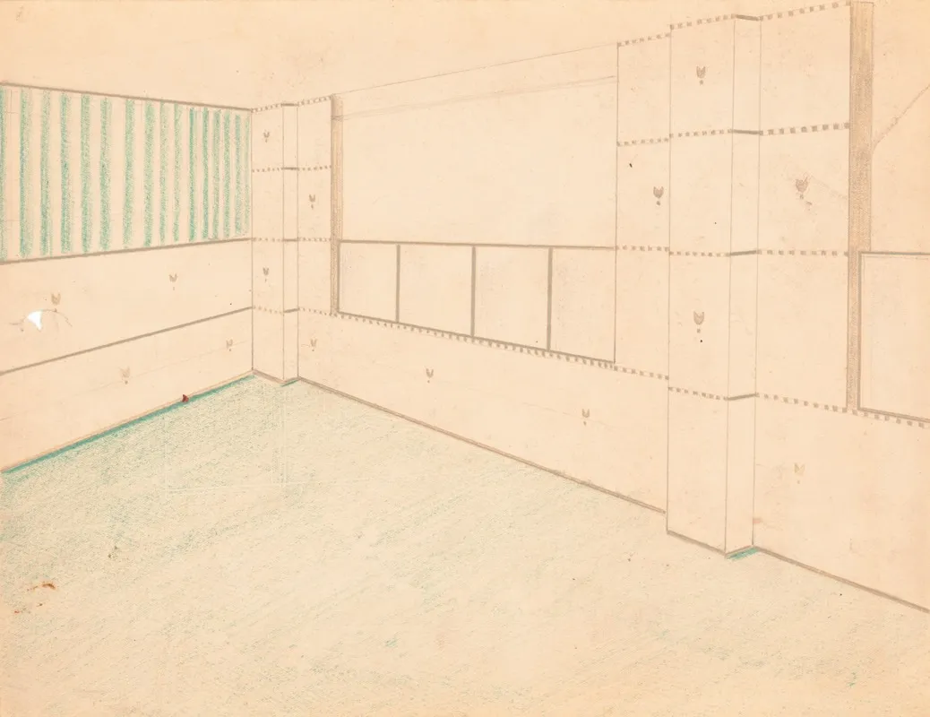 Interior Design Drawings For Unidentified Rooms Sketch For Interior With Green Coloring And Floral Pattern On Wall Wall Art by Winold Reiss - High-Resolution Digital Print