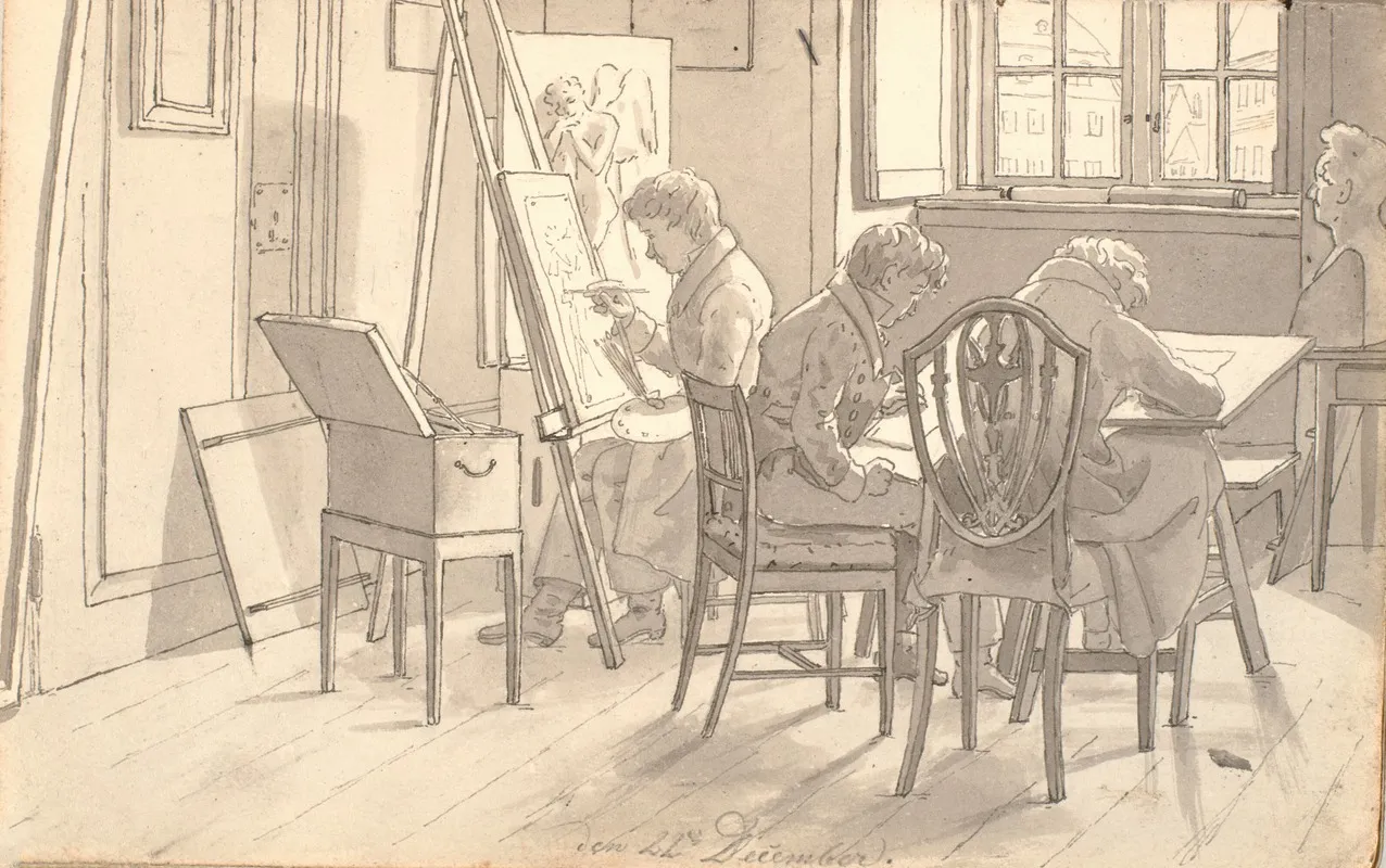 Interior Fra Akademiet Med Malende Og Tegnende Kunstnere