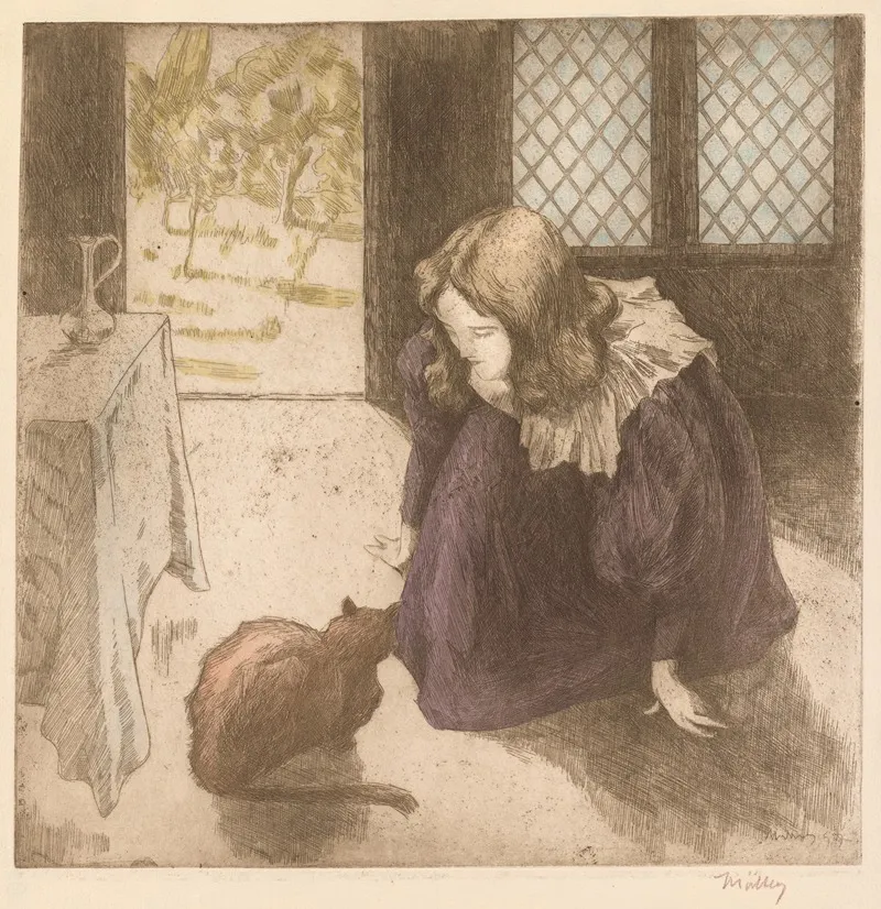 Interior Little Girl With Cat La Petite Fille Au Chat