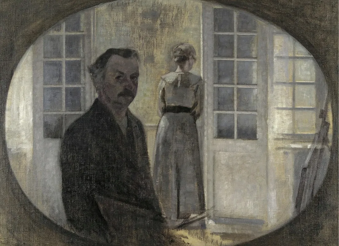 Interior Med Kunstneren Og Hans Hustru Double Portrait Of The Artist And His Wife Seen Through A Mirror
