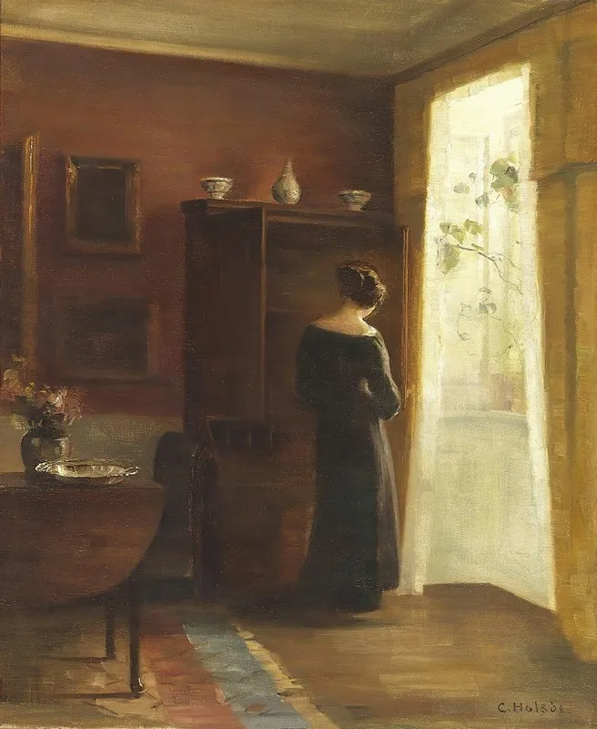 Interior Med Ung Pige Staende Ved Vinduet Wall Art by Carl Holsøe - High-Resolution Digital Print