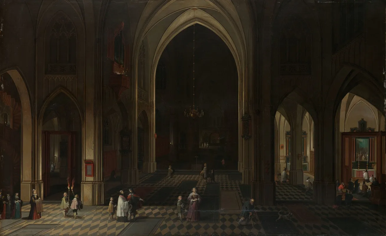 Interior Of A Gothic Church At Night Looking East Wall Art by Pieter Neeffs the Elder - High-Resolution Digital Print