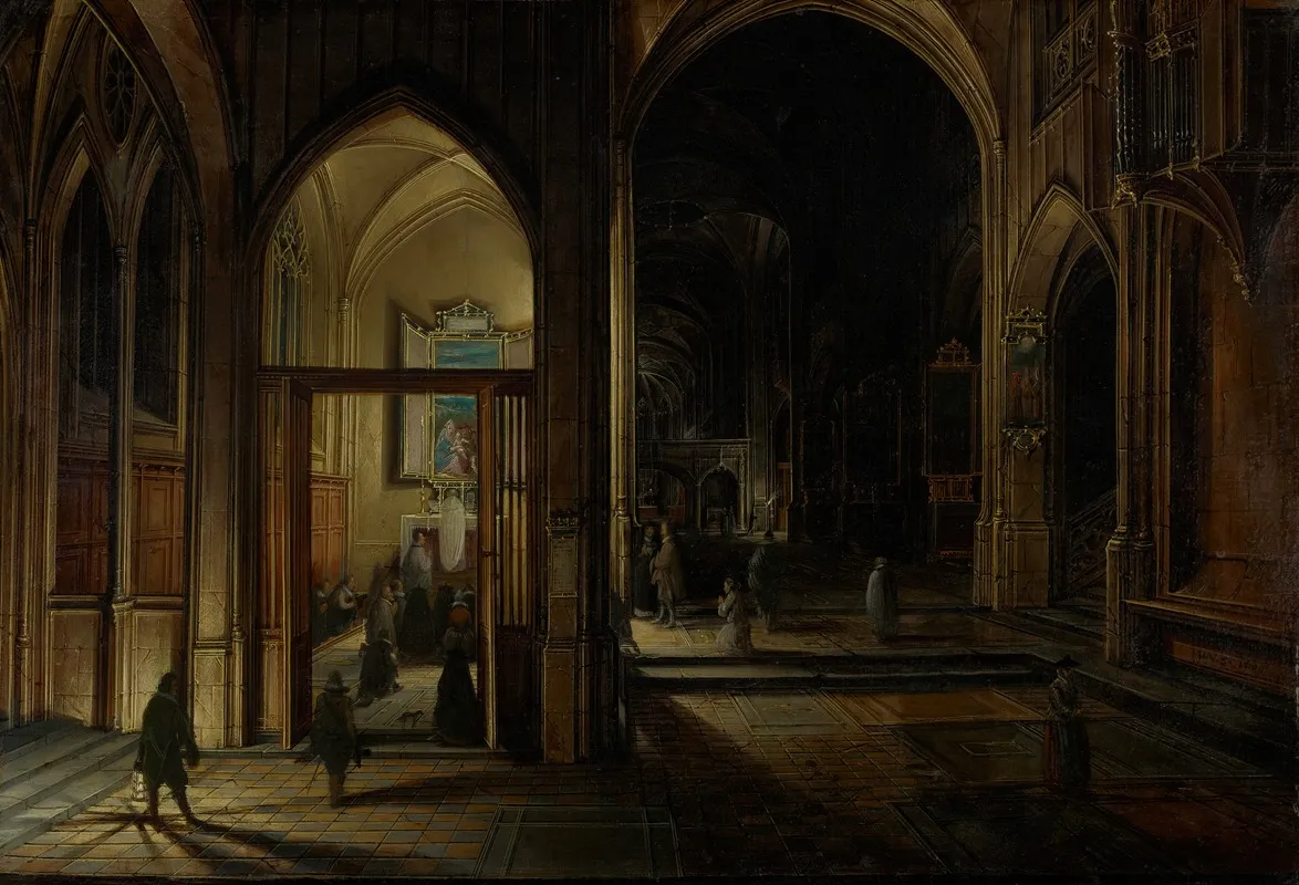 Interior Of A Gothic Church At Night Wall Art by Hendrick van Steenwijck the Younger - High-Resolution Digital Print