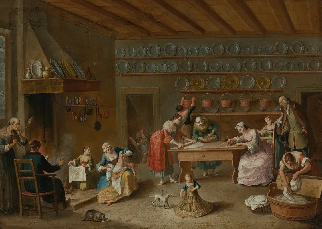 Interior Of A Kitchen Wall Art by Master Of The Ridotto - High-Resolution Digital Print