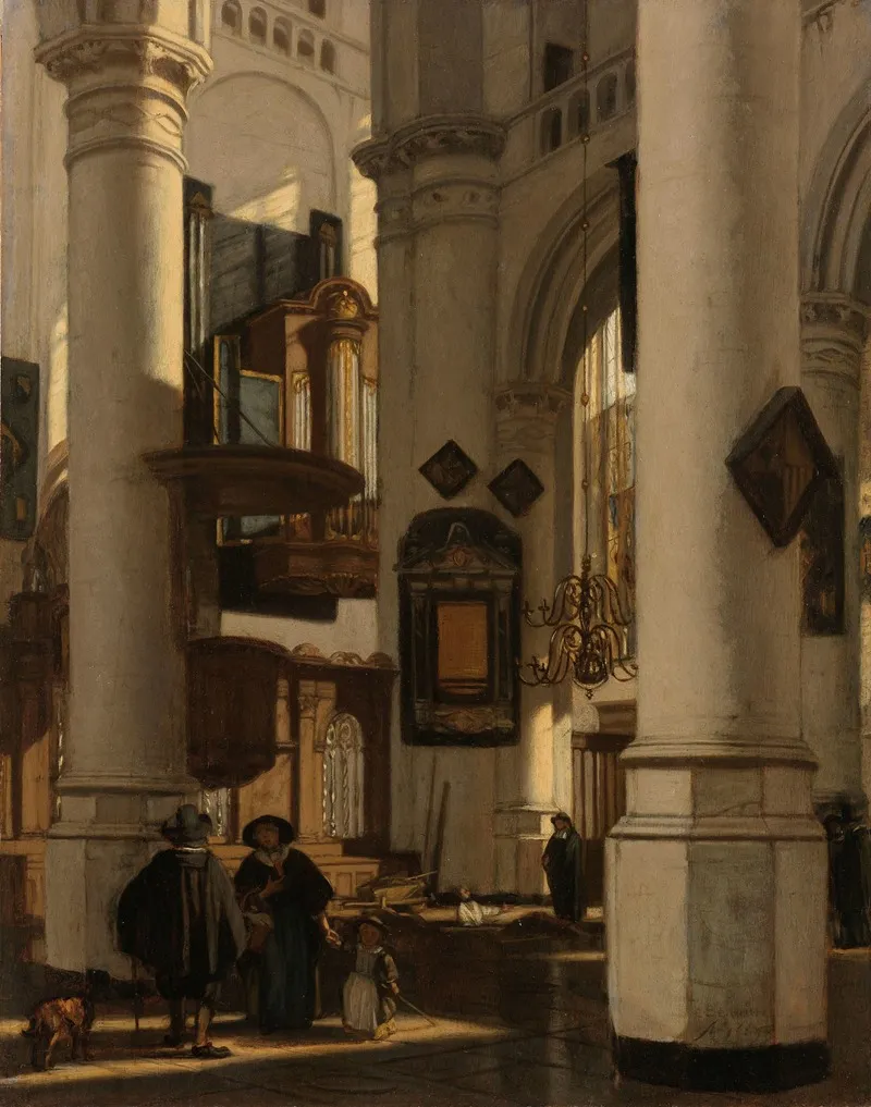 Interior Of A Protestant Gothic Church With A Gravedigger In The Choir Wall Art by Emanuel de Witte - High-Resolution Digital Print