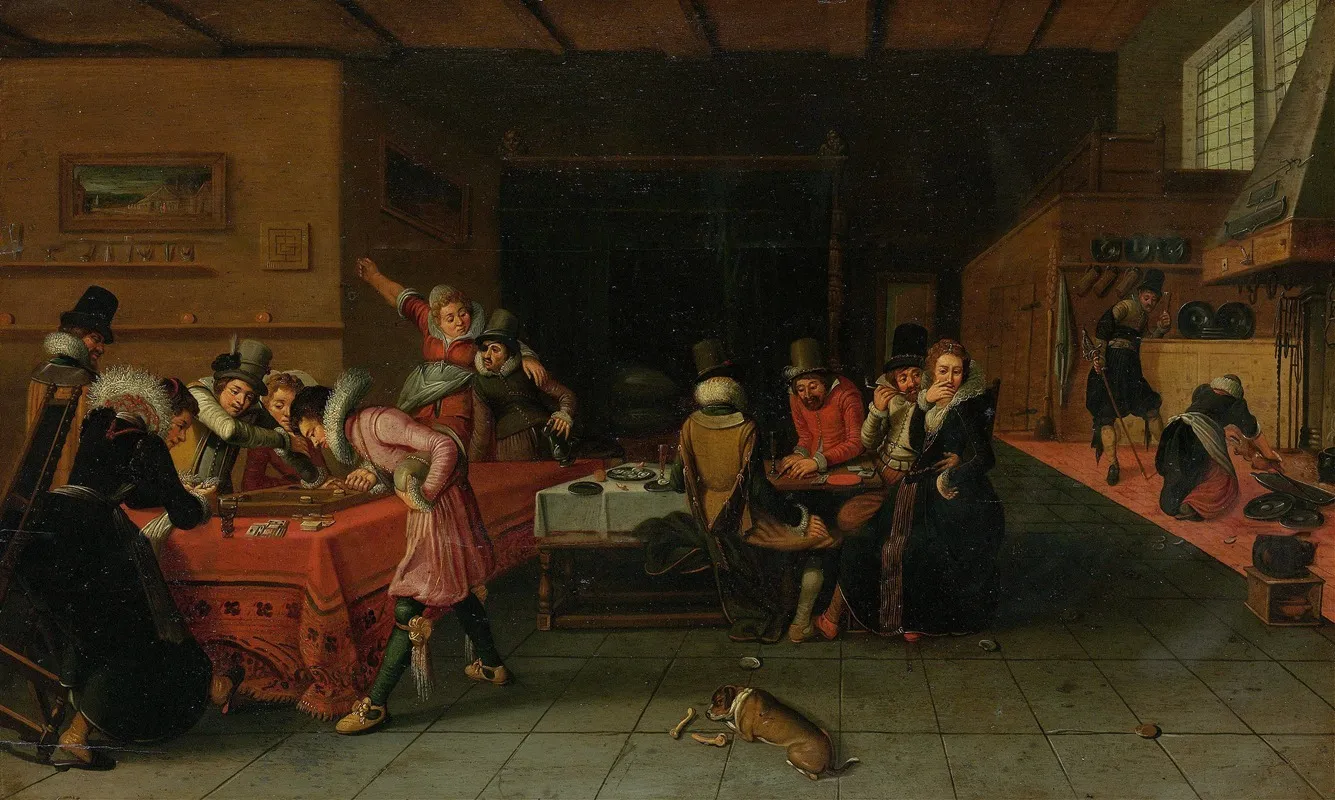 Interior Of A Tavern Or Brothel With People Drinking And Playing Trictrac