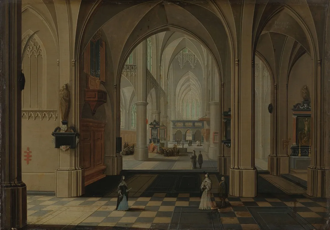 Interior Of An Imaginary Gothic Church Looking East Wall Art by Pieter Neeffs the Elder - High-Resolution Digital Print