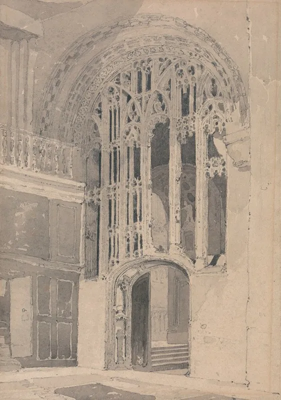 Interior Of Norwich Cathedral Doorway And Screen Between The South Transept And The Aisle Of The Presbytery Wall Art by John Sell Cotman - High-Resolution Digital Print