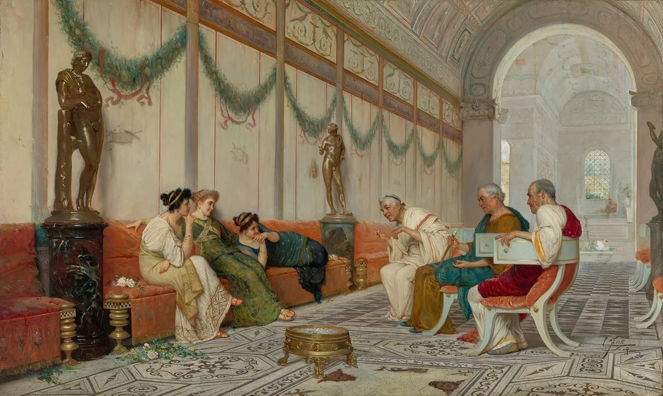 Interior Of Roman Building With Figures Wall Art by Ettore Forti - High-Resolution Digital Print