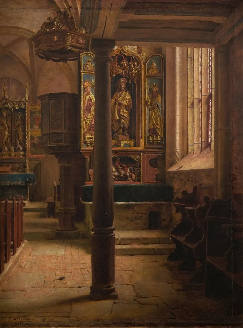 Interior Of St Wolfgangs Church In Rothenburg Wall Art by Aleksander Gierymski - High-Resolution Digital Print