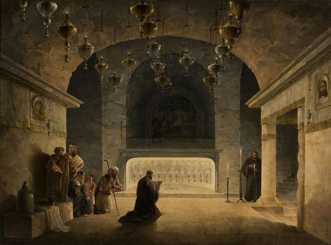 Interior Of The Crypt In The Church Of The Nativity In Bethlehem Wall Art by Maxim Nikiforovitsch Worobjeff - High-Resolution Digital Print