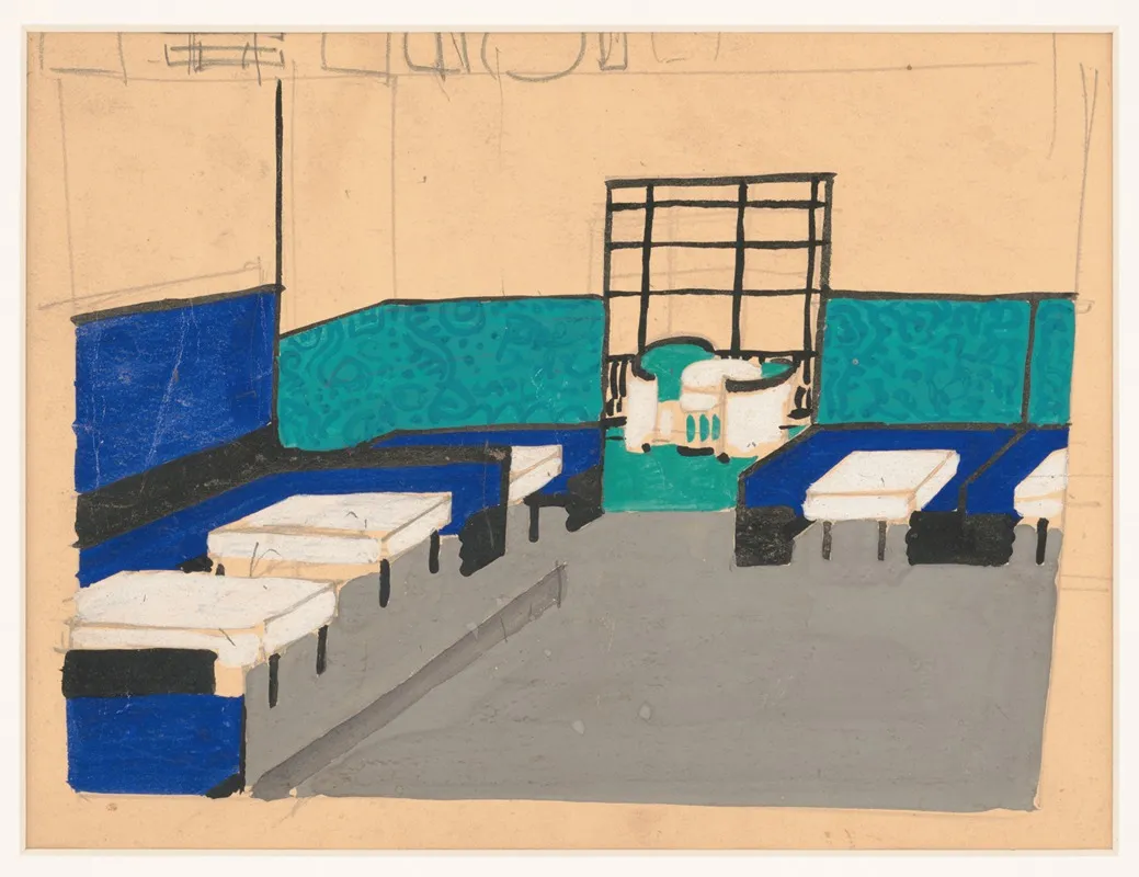 Interior Perspective Studies For Restaurant Crillon 15 East 48th Street New York Ny Study For Batik Room Or Main Dining Room Wall Art by Winold Reiss - High-Resolution Digital Print