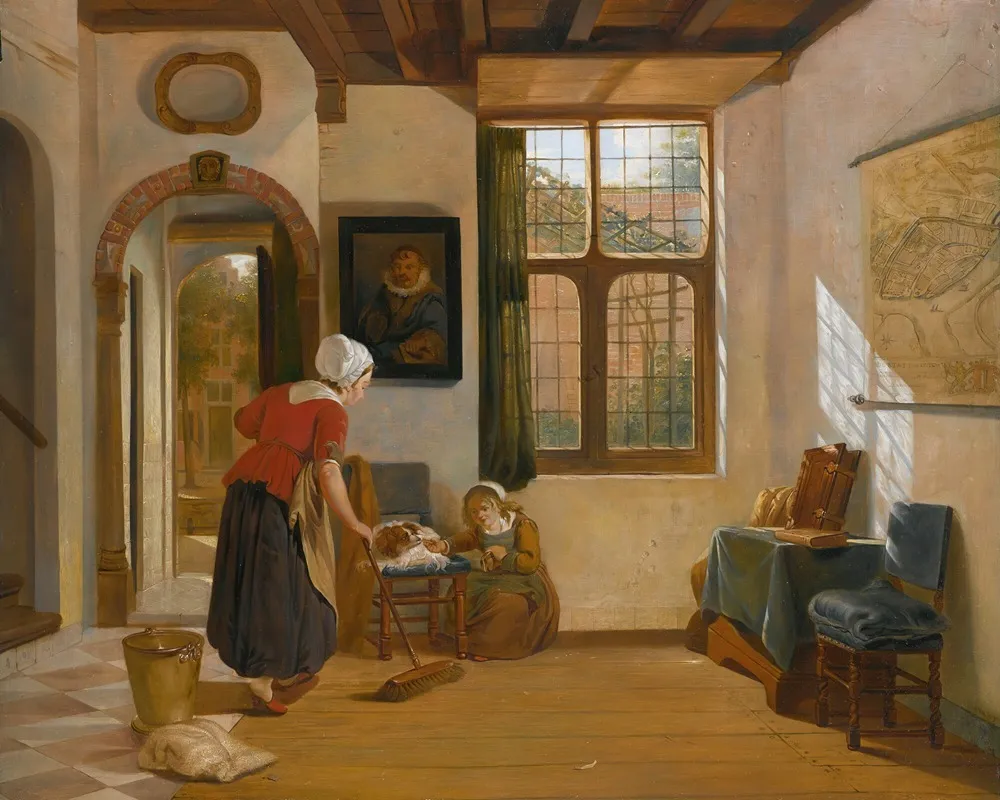 Interior With A Maid A Girl With A Dog And A Map Of Dordrecht 2