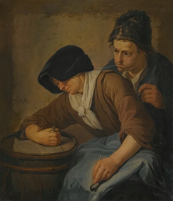 Interior With A Man And A Woman Smoking Wall Art by Norbert van Bloemen - High-Resolution Digital Print