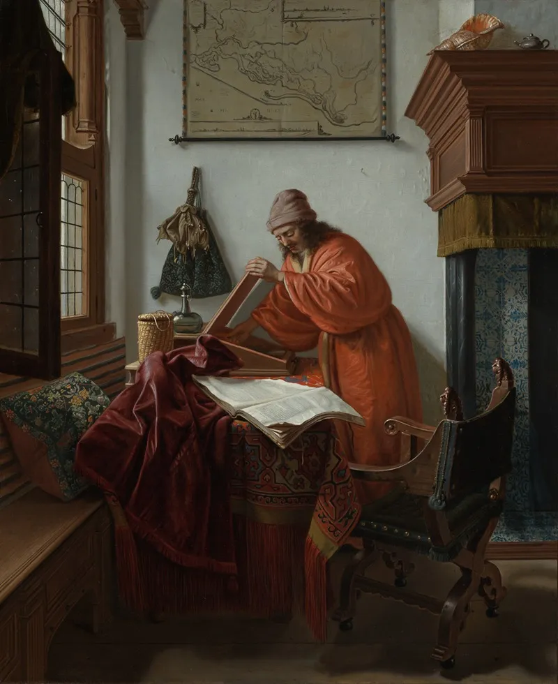Interior With A Man In A Japanese Robe Wall Art by Cornelis de Man - High-Resolution Digital Print