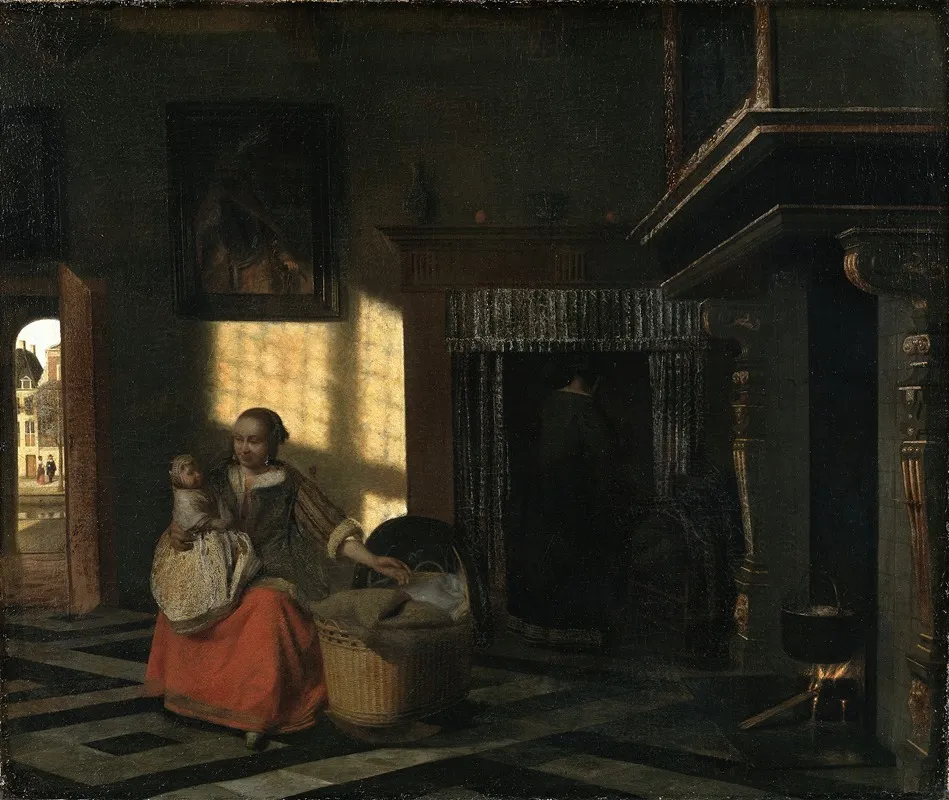 Interior With A Mother Close To A Cradle Wall Art by Pieter De Hooch - High-Resolution Digital Print