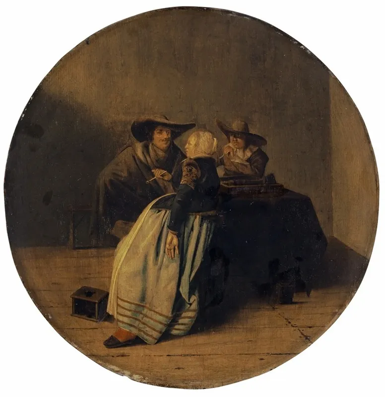 Interior With A Party Smoking Around A Table Wall Art by Pieter Codde - High-Resolution Digital Print