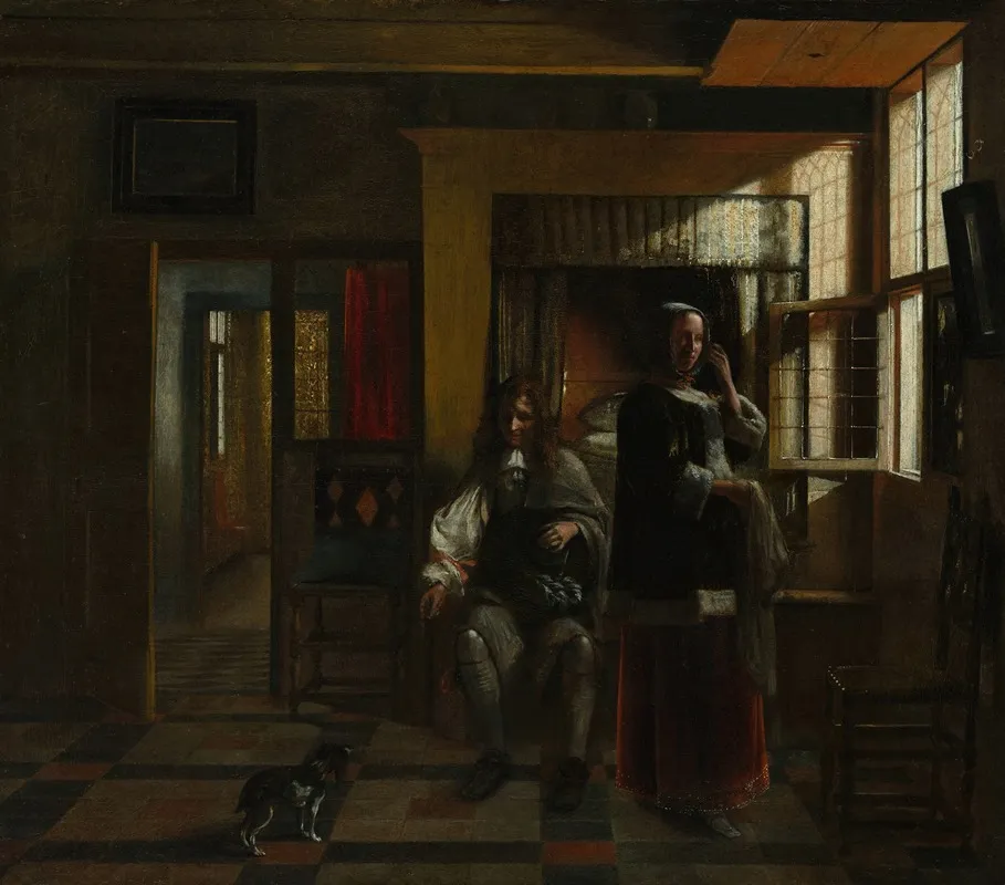 Interior With A Young Couple Wall Art by Pieter De Hooch - High-Resolution Digital Print