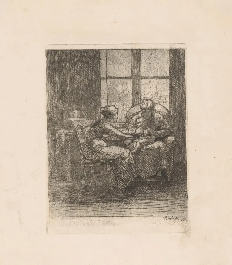 Interior With Family Scene Wall Art by Adrien de Witte - High-Resolution Digital Print