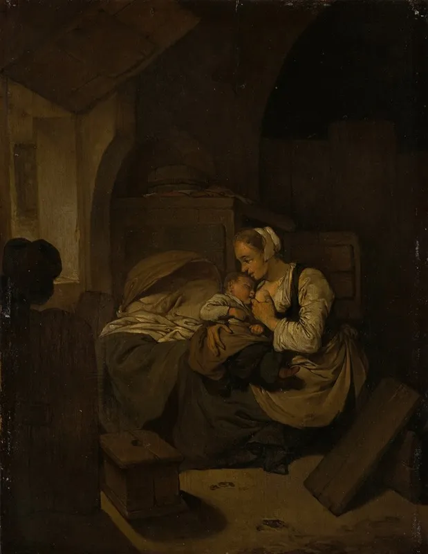 Interior With Nursing Mother Wall Art by Cornelis Pietersz. Bega - High-Resolution Digital Print