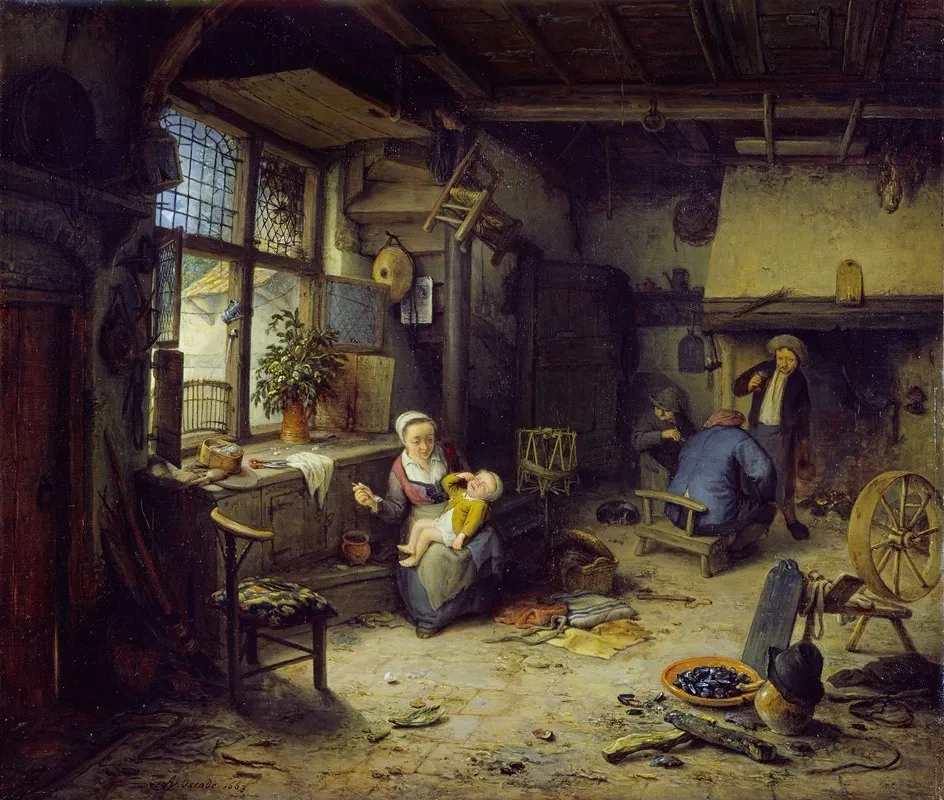 Interior With Peasants Wall Art by Adriaen van Ostade - High-Resolution Digital Print