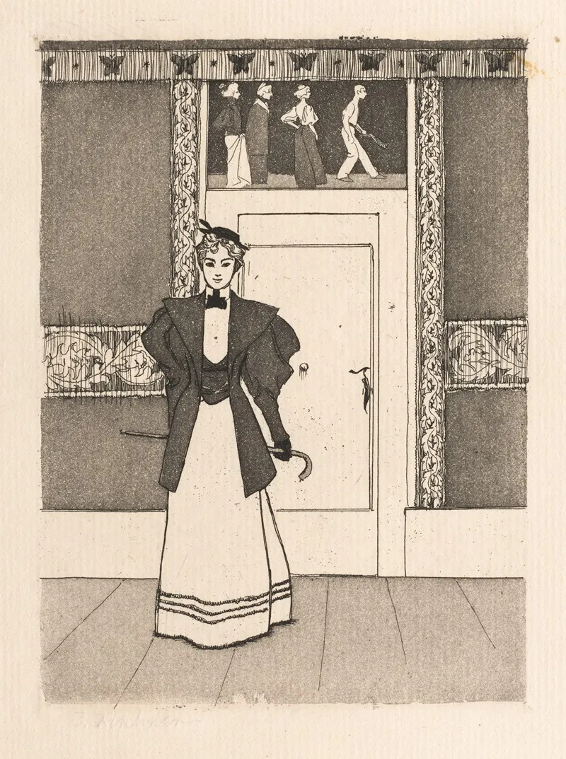 Interior With Young Woman In Walking Costume