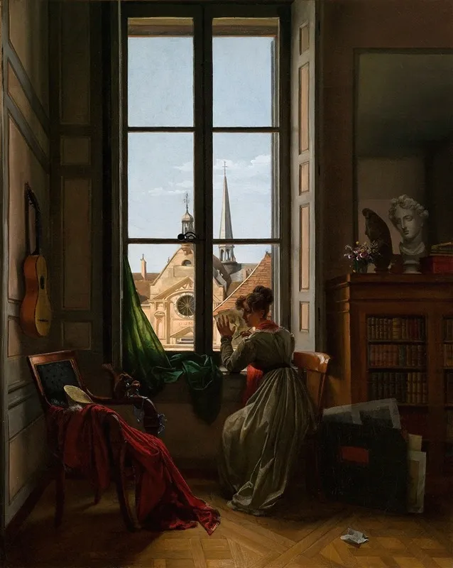 Interior With Young Woman Tracing A Flower Wall Art by Louise Adéone Drölling - High-Resolution Digital Print