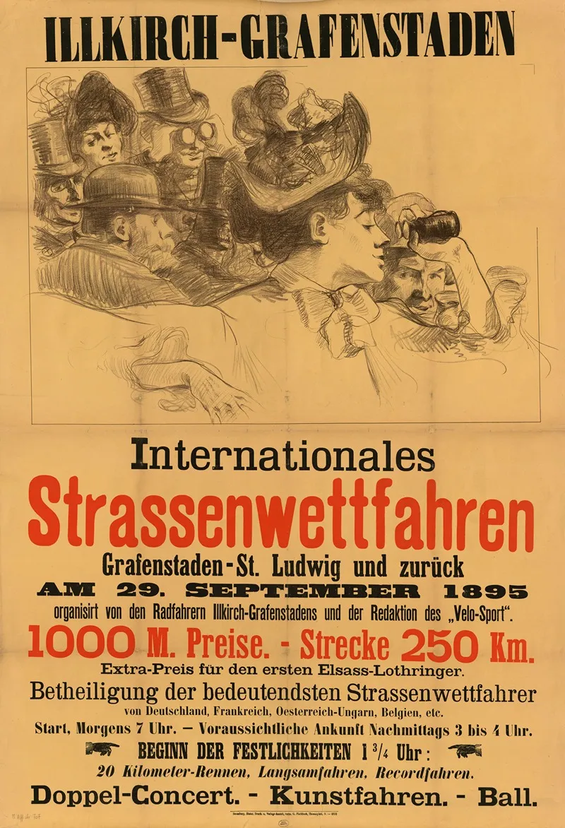 Internationales Strassenwettfahren Grafenstaden St Ludwig Und Zurueck Am 29 September 1895 Wall Art by G. Fischbach - High-Resolution Digital Print