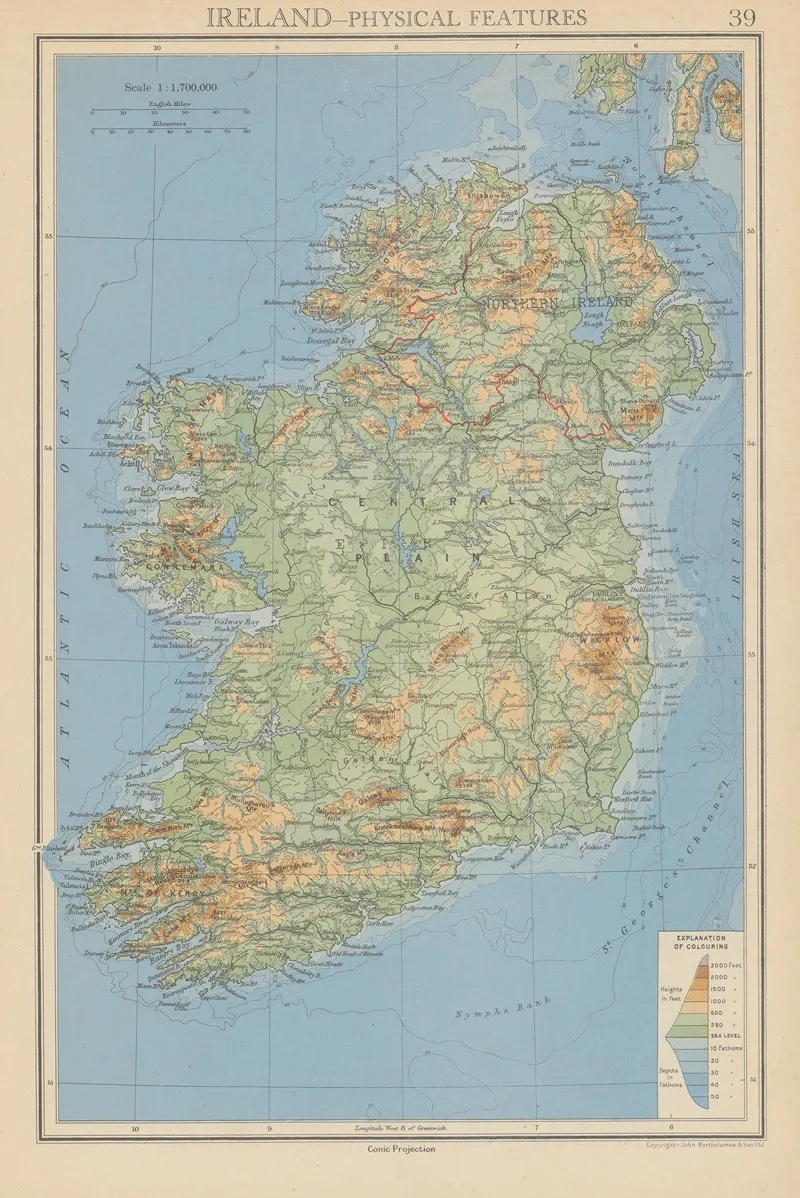 Ireland Physical Features Wall Art by John George Bartholomew - High-Resolution Digital Print