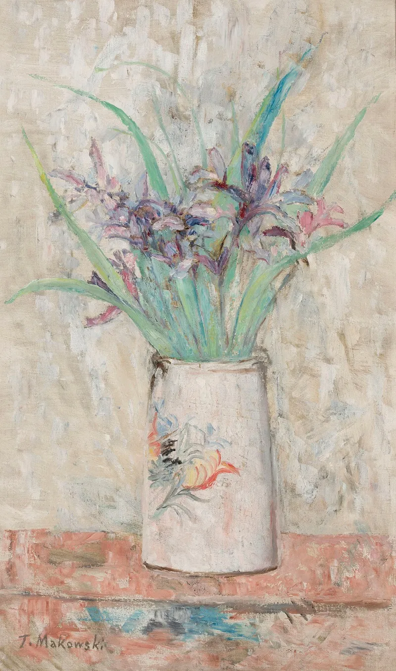 Irises In A White Flower Vase Wall Art by Tadeusz Makowski - High-Resolution Digital Print