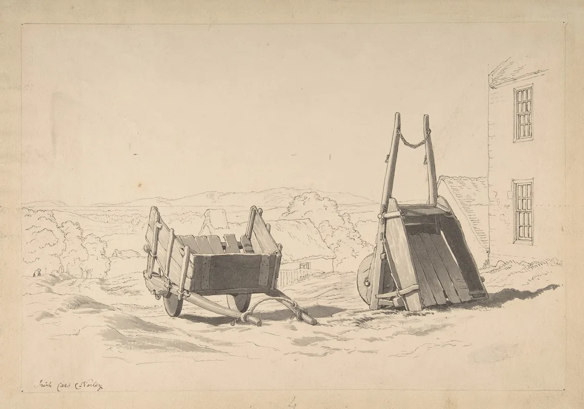 Irish Cars Study Of Two Carts In A Landscape