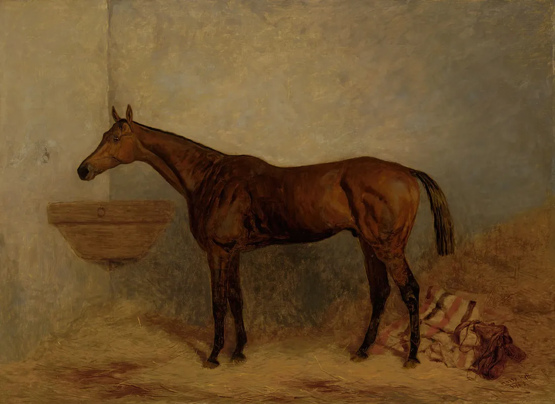 Isonomy A Bay Colt In A Stall Wall Art by Harry Hall - High-Resolution Digital Print