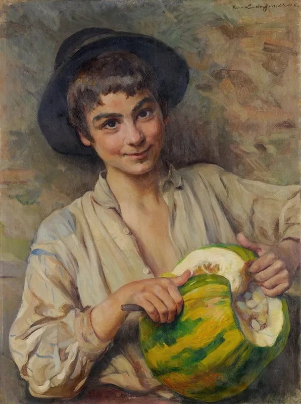 Italian Boy With Pumpkin Wall Art by Hans (Johann) Ludwig Lendorff - High-Resolution Digital Print