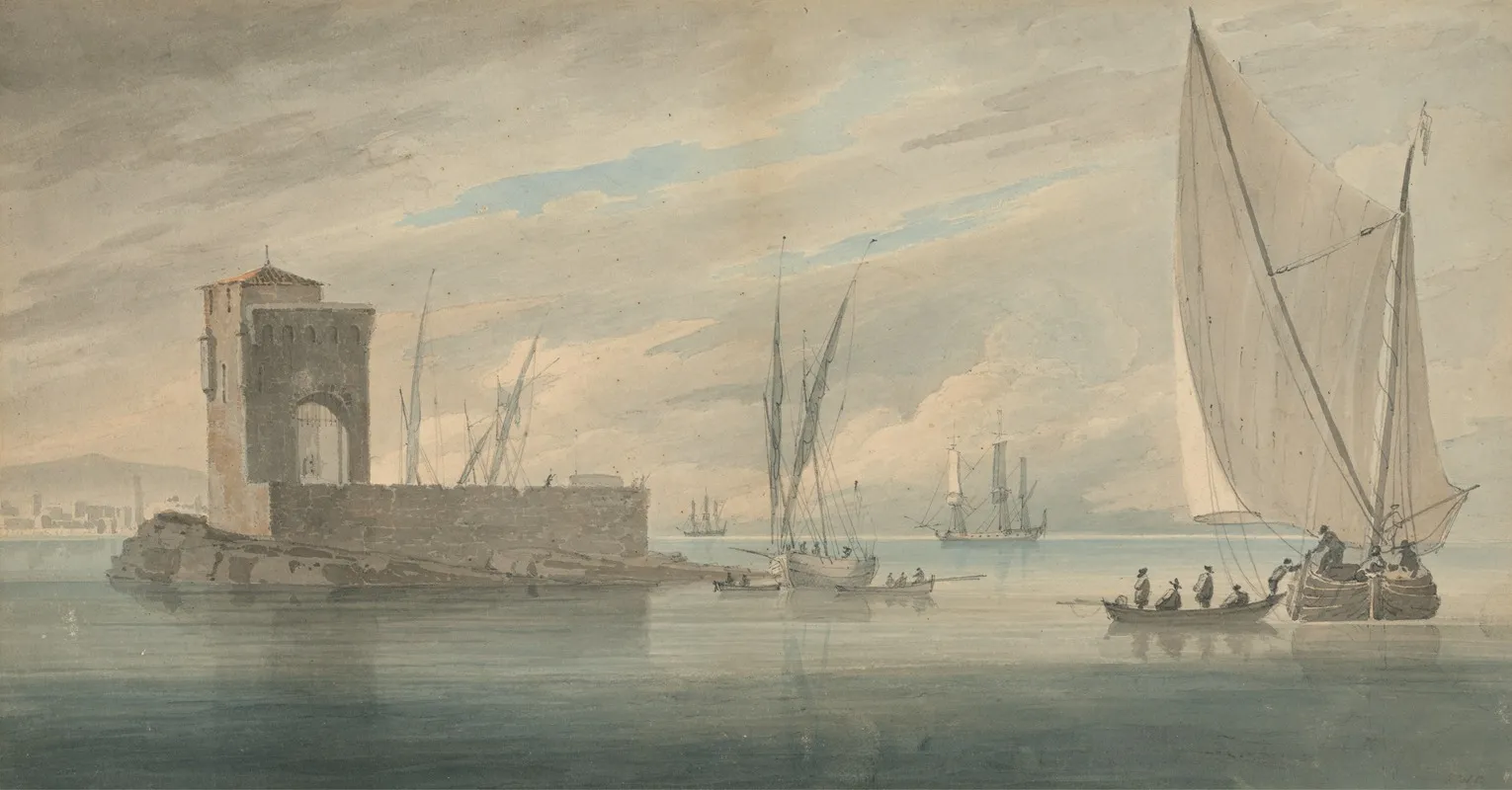 Italian Coast Scene With Island Shipping Wall Art by John Wilson Carmichael - High-Resolution Digital Print