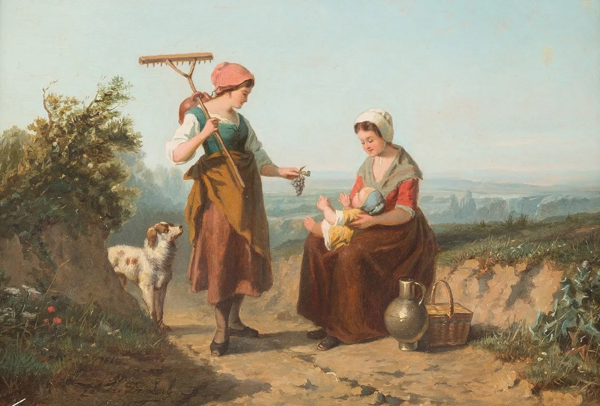 Italian Countrywomen By The Wayside Wall Art by Fr. De Leub - High-Resolution Digital Print