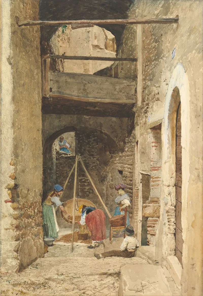 Italian Courtyard And Figures Wall Art by Cavaliere Pio Joris - High-Resolution Digital Print
