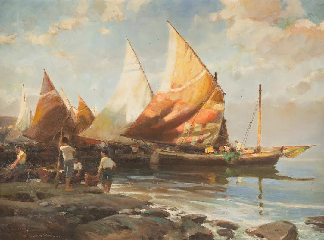Italian Fishermen At The Beach Wall Art by Hermann Schmidtmann - High-Resolution Digital Print